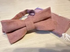 ブラウン蝶ネクタイとポケットチーフ セット