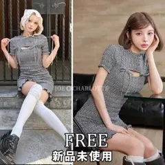 ダーリッチ darich リボンシャーリングギンガムミニワンピース BLK F