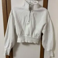 GU ハーフジップ 白 ショート丈