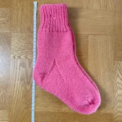 ピンク 手編み 靴下 22～24㎝ 寒い 暖かい 冬 くつ下 毛糸