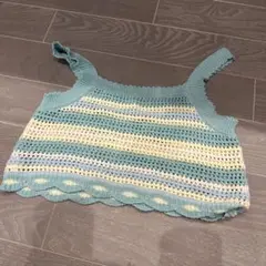 ニットストライプベスト 水色・黄色