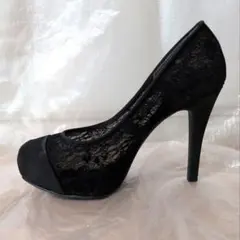 ブラックレース ハイヒールパンプス