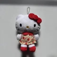 レトロ ハローキティ ぬいぐるみマスコット 花柄ワンピース
