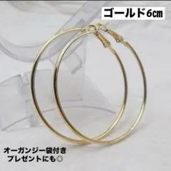 ゴールド　6㎝　フープピアス ステンレス 細め　リング 上品 韓国　ピアス