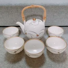 香蘭社　急須と湯呑5客セット　金縁