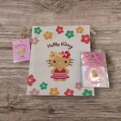 日焼けキティ 巾着　スパイラルヘアゴム　2点セット