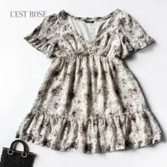 L'EST ROSE フリルチュニック 白系 花柄 シフォン 2 半袖 トップスのサムネイル