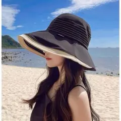 キャンプ 海水浴 ツバ広 ハット 黒 日焼け防止 おしゃれ 散歩 送迎 園芸