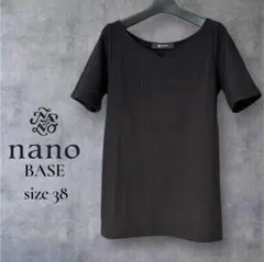 【大人カジュアル】nano BASE Vネックトップス 黒 リブ 半袖