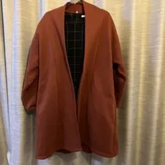 2点セット　オレンジ ノーカラージャケット と　紺色チェック柄トップス