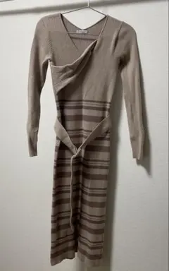 リップサービス　リブ編みストライプ長袖ワンピース