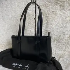 美品 agnes b.VOYAGE 本革 ロゴ ハンドバッグ フォーマル 黒