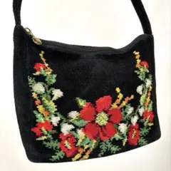 フェイラー 花柄 ショルダーバッグ ブラック シェニール織 ファスナー付き ミニ