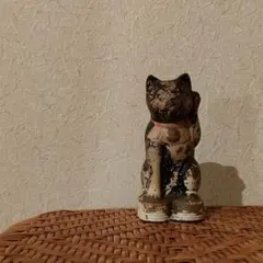 古い招き猫の置物 陶器製 ヴィンテージ レトロ