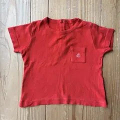 プチバトー　レッド ポケット付き Tシャツ 12m/74cm