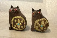 木製猫の置物 アジアンスタイル