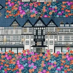 440.リバティタナローン生地【チューダーベリー】ピンクオレンジ実/B.グリーン