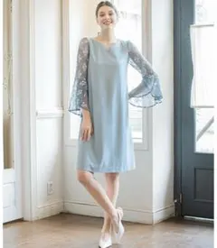 【✨新品未使用✨】結婚式ドレス サッシュベルト付きレース切替フレアスリーブ