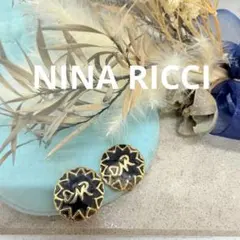 11.955【イヤリング】　ニナリッチ　ロゴ　黒金アクセサリー　ピアス変更可