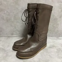 【hocco】（M）ロングブーツ リボン ブラウン レザー クレープソールのサムネイル