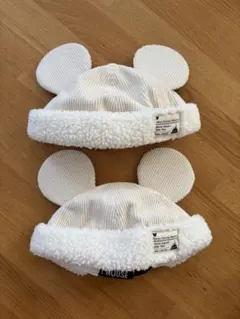 ミッキー帽子 58cm もこもこボアキャップ　ファンキャップ　白 セット