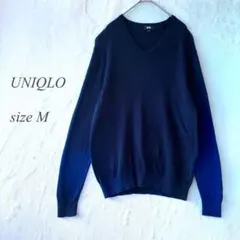 UNIQLO Vネックセーター M ネイビー カシミヤ 無地 1209