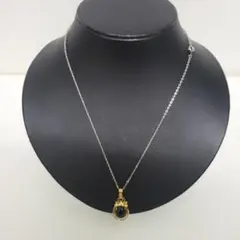 (*リ様 ネックレス オーバル 黒石 ラインストーン ゴールド シルバー コンビ