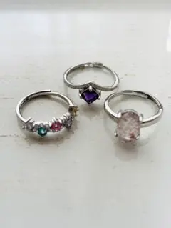 天然石　シルバーリング　3点セット