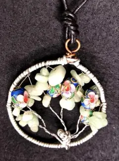 ワイヤーネックレス(玉樹) 玉石　ペンダント　七宝焼　中国風　アジアン　花柄