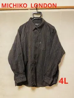 MICHIKO LONDON メンズ長袖コーデュロイシャツブラウンストライプ4L
