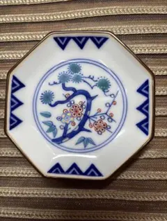 2241  辻製　辻常陸　皿　時代物 辻製磁☆十四代辻常陸☆染錦かわせみ文長皿＆染付かわせみ文形変