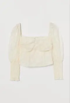 H&M 花柄レース パフスリーブ ブラウス アイボリーのサムネイル