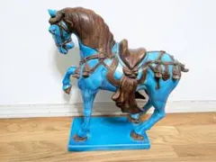 青色の陶器製馬の彫刻 青色の陶器製馬の彫刻 イタリア製 馬 陶器 置物 大型 青色