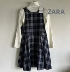 新品タグ付き　ZARAザラ　ジャンパースカート　　チェック柄　ネイビー　164