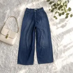 【エヘカソポ】ワイドデニムパンツ S 青 綿混 ハイウエスト カジュアルのサムネイル