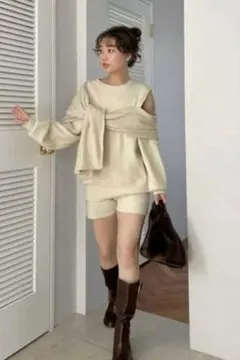 snidel ディフォメーションニットプルオーバー 畦ニットショートパンツ