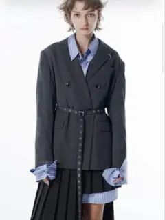 JOSEMOON BELTED TAILORED JACKET グレー S