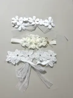 アイボリー花柄レースヘアバンド3個セット