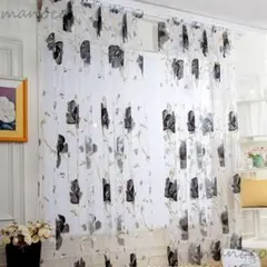 5枚　B品ブラック グレー お花大きめ 黒 2枚セット レースカーテン 花 色