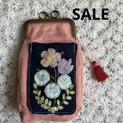 SALEがま口ポーチハンドメイド小さな花刺繍