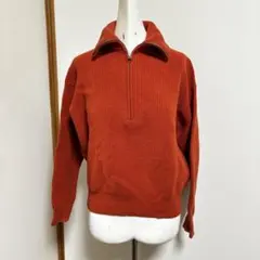 ユニクロシー　ハーフジップニットウール100% オレンジ　mサイズ