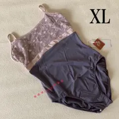 パープルにピンクの刺繍　キャミソールレオタード　XLサイズ　 R31-XL