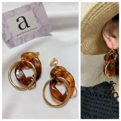 2207☺︎べっ甲2連チェーンとゴールドフープのピアス☺︎