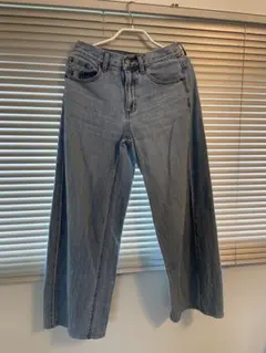 GUライトブルーワイドレッグデニムパンツ