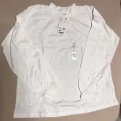 未使用　ユニクロ　スムースコットン　フリルTシャツ(長袖)ホワイト　サイズ150