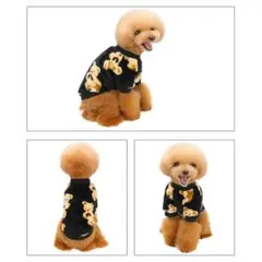 犬服 ペット服 フリース ふわもこ くま柄 ブラック Lサイズ ドッグウエア