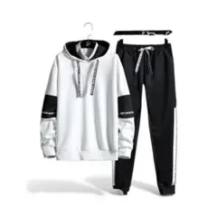 セットアップパーカー　Lサイズ 白×黒　ジャージ　男女兼用