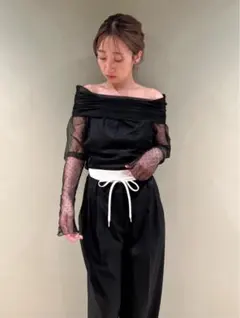 SNIDEL スナイデル オフショルチュールトップス　BLK