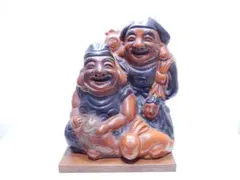 恵比寿大黒天　古木彫刻 2体　骨董品 恵比寿大黒像 高さ9cm #恵比寿大黒 #木彫仏 #骨董 #japanesantiques