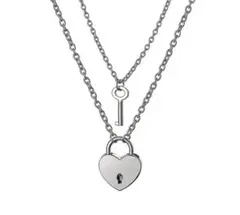 サージカルステンレス 【爆売】 シルバーハートキー鍵 2セットネックレス